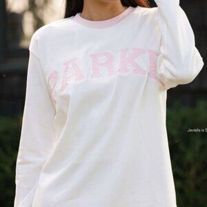 NEW Pink & White PARKE Hometown Varsity Long Sleeve Crewneck T-Shirt Sz. L/XL